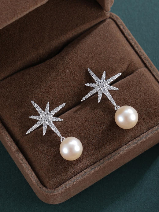 子佩集【星芒之秀】银S925珍珠惜王妃耳钉【X7532】8.5mm珠双色星芒2601 商品图5