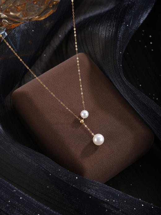 子佩集【流年絮语】G18K珍珠惜王妃项链【MLKJXL007】5.5-7.5mm珠镀金吊球双珠2601 商品图2