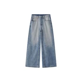 现货 柔焦牛仔 万物皆可搭 做旧阔腿牛仔裤