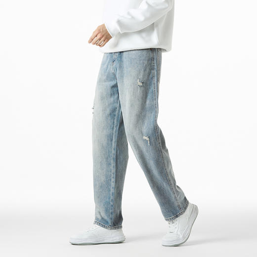 GXG男装秋季时尚潮流破洞款男式百搭牛仔休闲直筒长裤K&C 商品图1