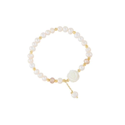 三彩2026新款淡水珍珠贝壳浮雕山茶花手串温婉气质法式浪漫约会女 商品图2