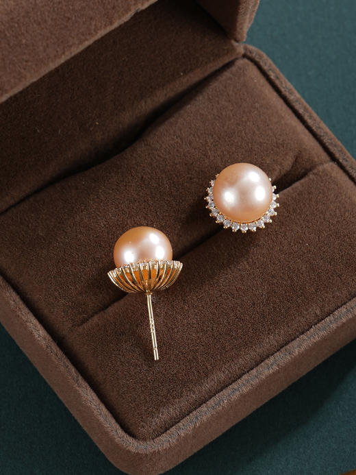 子佩集【韶光花期】银S925珍珠惜王妃耳钉【E4566】10mm珠双色太阳花偏橘2601 商品图10