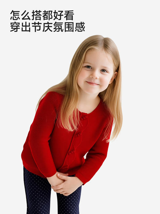 英氏女童毛衣儿童新款超好看红色针织衫新年喜庆童装YRWWJ1S001A 商品图4