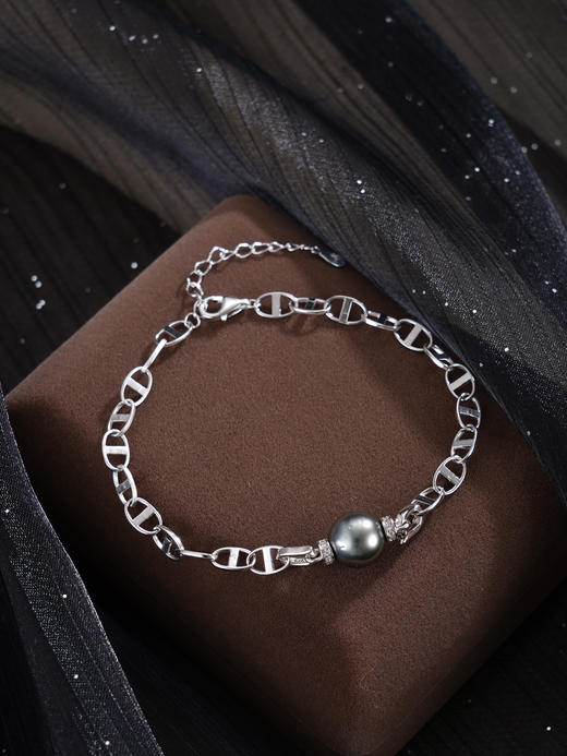 子佩集【墨夜奇迹】银S925珍珠惜王妃手链【MLSL013】9mm珠黑珠日子扣2601 商品图5