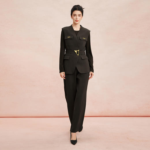 RE407斯尔丽26新款休闲时尚三件套马甲+内搭+阔脚裤免搭配小香系列套装 商品图3