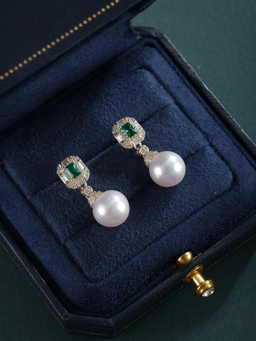 子佩集【闪耀人生】银S925珍珠惜王妃耳钉【E4007-1】10mm珠双色绿方块2601 商品图11