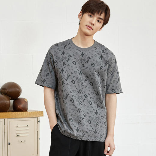 GXG男装【100%棉】夏季满印字母男款潮流圆领百搭短袖t恤K&C 商品图8