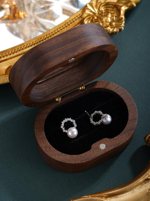 子佩集【银湾夜曲】银S925珍珠惜王妃耳钉【MLEH003】6.5mm珠圆环灰珠2601 商品图3