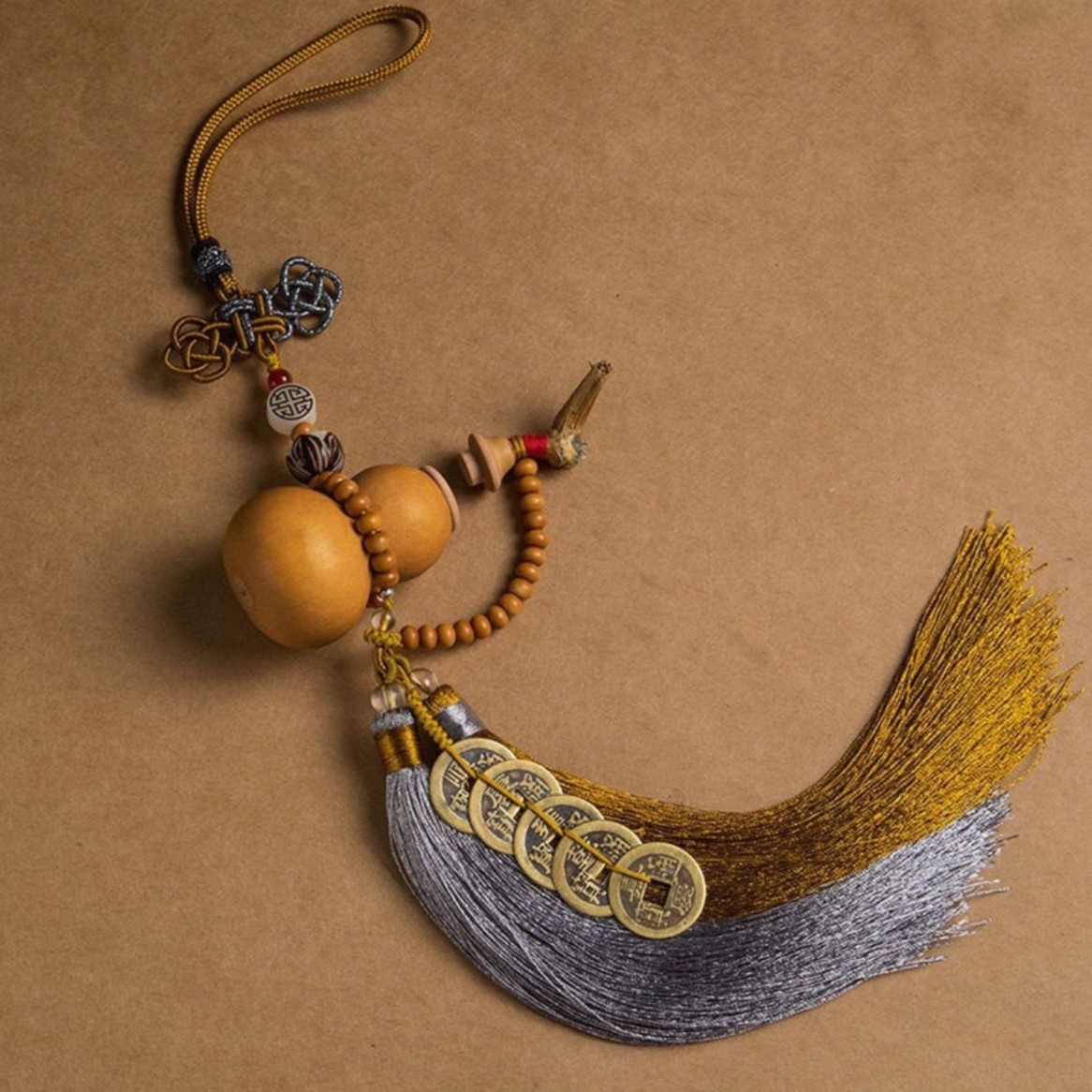 【普陀山】天然葫芦五帝钱汽车挂件车内吊饰后视镜男士女出入平安