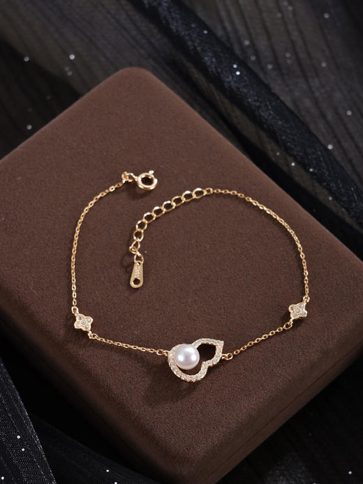 子佩集【福华幸运】银S925珍珠惜王妃手链【MLSL010】5.5mm珠镀金葫芦2601 商品图4