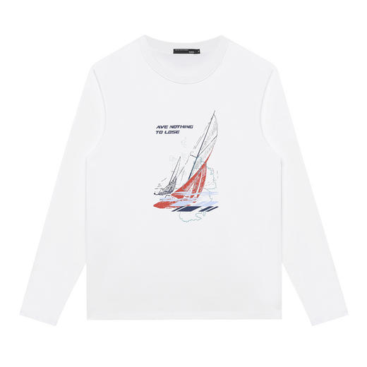 GXG男装【100%棉】秋季手绘帆船航线圆领休闲男士长袖t恤打底衫K&C 商品图4