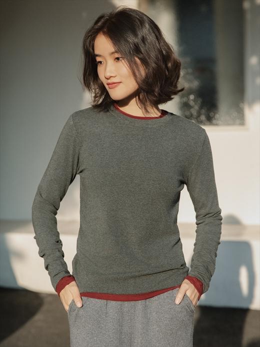 万能打底 美丽诺羊毛混纺圆领长袖T恤FCG1TEE061 商品图8