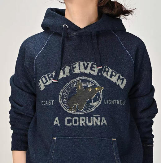 【秒杀价已调 直接拍】45R 日系复古 插肩袖 仿牛仔针织多次水洗 连帽毛圈卫衣 商品图2