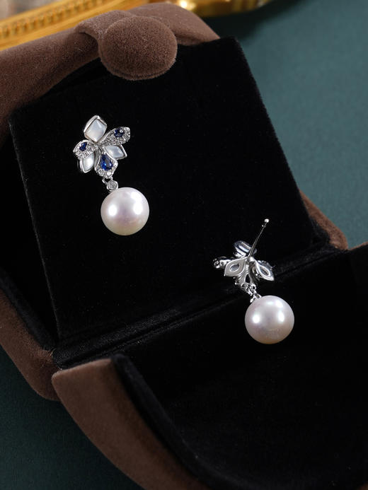 子佩集【幽蓝花开】银S925珍珠惜王妃耳钉【MLEH025】8.5mm珠蓝花朵贝母2601 商品图5