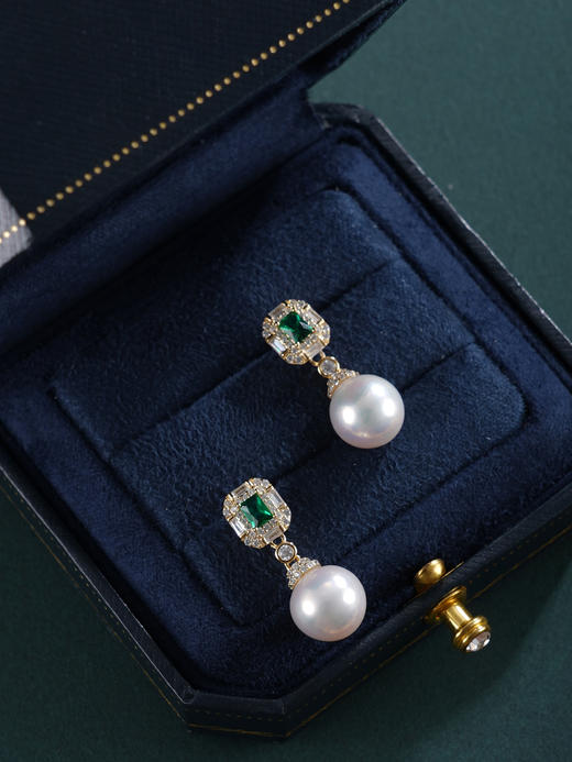 子佩集【闪耀人生】银S925珍珠惜王妃耳钉【E4007-1】10mm珠双色绿方块2601 商品图7
