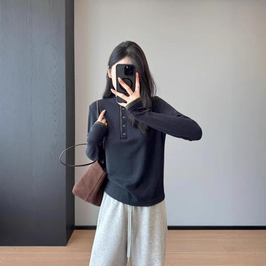 时髦享利领！2026锁温黑科技撞色小立领羊毛打底修身T恤女款秋冬款！ 商品图2