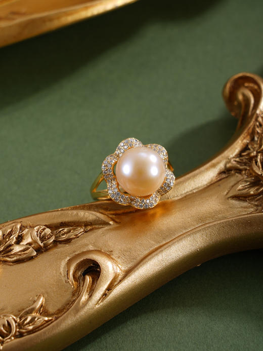 子佩集【繁花物语】银S925珍珠惜王妃戒指【R1873A】10.5mm珠镀金花朵金色珠2601 商品图10