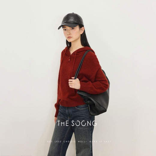 THESOONG新款女装特种绵羊毛保暖轻盈立体绒面连帽毛衣8472 商品图2