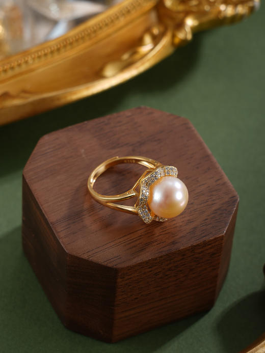 子佩集【繁花物语】银S925珍珠惜王妃戒指【R1873A】10.5mm珠镀金花朵金色珠2601 商品图6