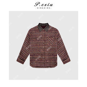 04-2潘依绣丁丁宠粉港风复古撞色格子翻领衬衫外套 Q34025