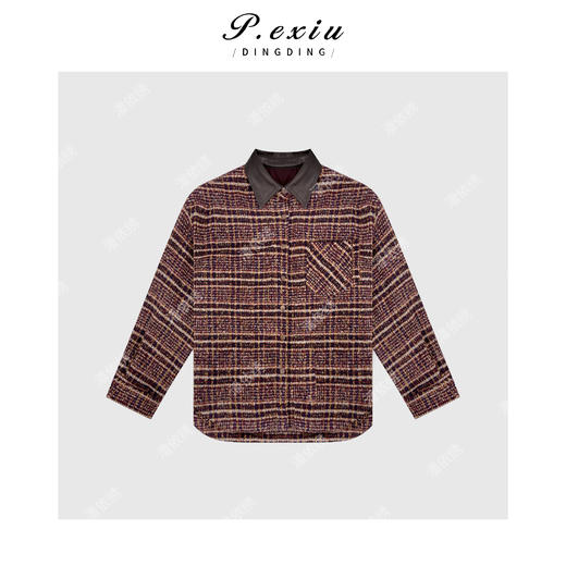 04-2潘依绣丁丁宠粉港风复古撞色格子翻领衬衫外套 Q34025 商品图0