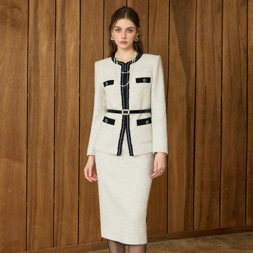 IWY/小香风粗花呢西装套裙女气质撞色职业装千金风米白色工作服25CS903 商品图0