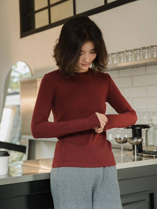 万能打底 美丽诺羊毛混纺圆领长袖T恤FCG1TEE061 商品图7