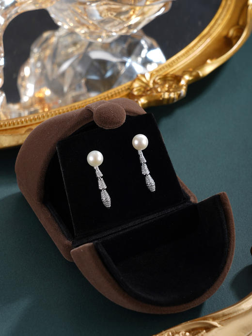子佩集【冰魄雪影‌】银S925珍珠惜王妃耳钉【MLEH012】7mm珠三节流苏2601 商品图2