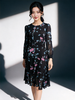 伯妮斯茵 | 复古浪漫 水墨花枝印花连衣裙 圆领泡泡袖 蕾丝花边下摆 气质宴会款  SZ3S27 商品缩略图0