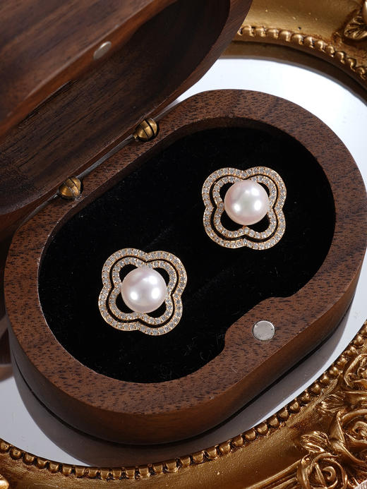 子佩集【四叶涟漪】银S925珍珠惜王妃耳钉【YE0109】7.5mm珠四瓣花四叶草2601 商品图3