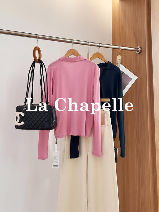 专柜实拍【高弹polo衫】拉夏贝尔/La Chapelle极简通勤！100棉弹力翻领V领打底T恤 商品图8