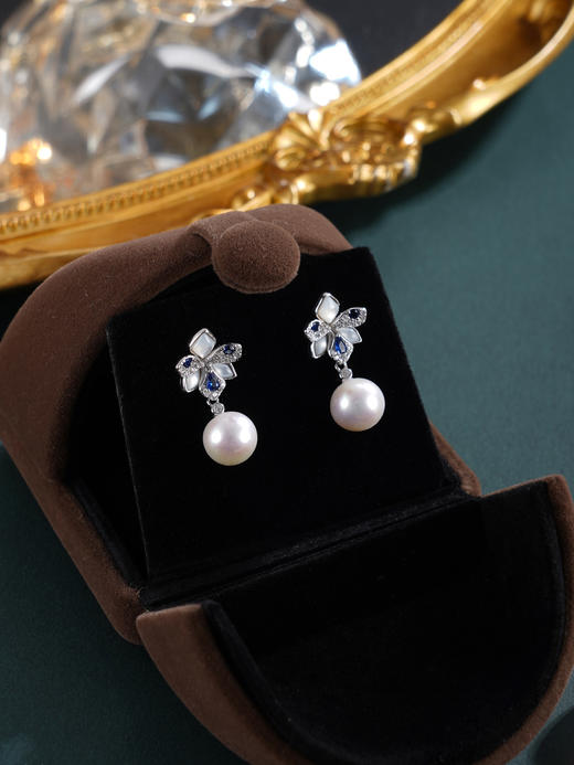 子佩集【幽蓝花开】银S925珍珠惜王妃耳钉【MLEH025】8.5mm珠蓝花朵贝母2601 商品图2