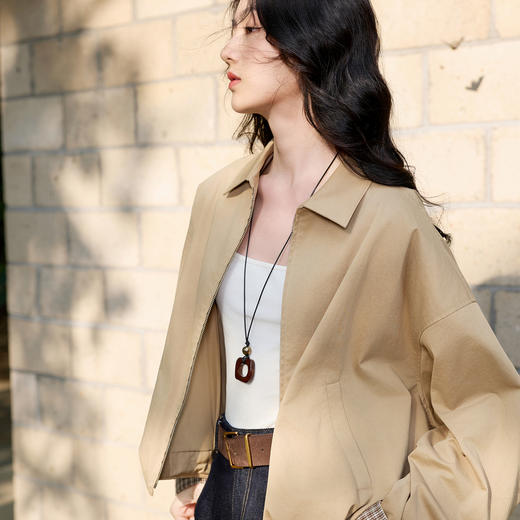 【100棉】三彩2026春季新款休闲翻领外套花苞夹克开衫宽松简约S 商品图3