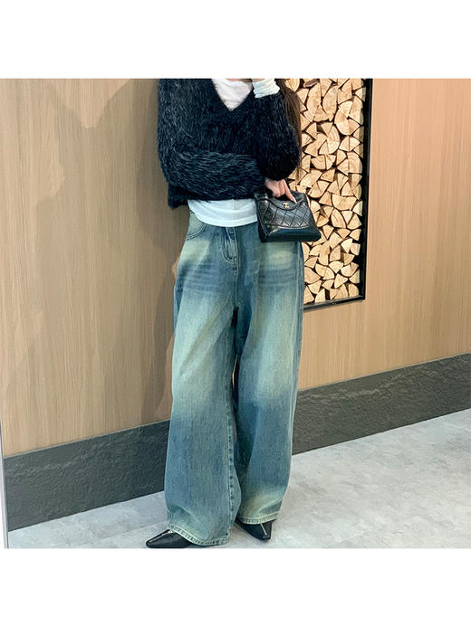 M码现货  复古丹宁 重磅做旧工艺/水洗阔腿牛仔裤 商品图0