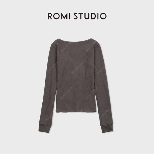 ROMI STUDIO复古针织华夫格高弹深v亨利衫打底上衣RWDSSY1563 商品图2