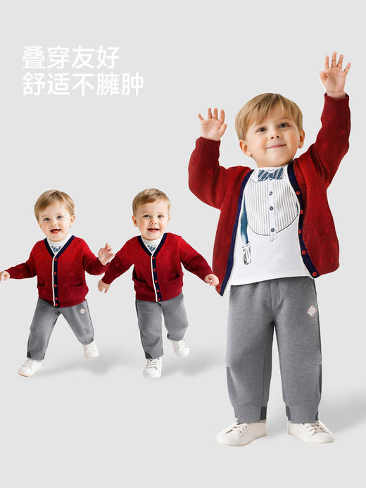 英氏儿童针织开衫男童毛衣新款渐变红色童装新年喜庆YRWWJ1S005A 商品图3