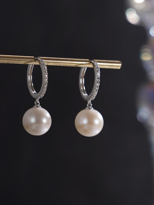 子佩集【朦胧静月】银S925珍珠惜王妃耳钉【MLEH019】10mm珠圆圈扣环2601 商品图4