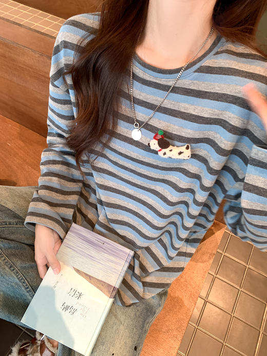 <曾小咸推荐>现货秒杀 ！微信超特价！条纹撞色小狗长袖T恤 日常129.99 立减60 秒杀69.99！！ 商品图8