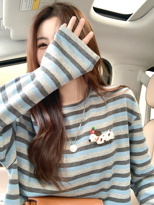 <曾小咸推荐>现货秒杀 ！微信超特价！条纹撞色小狗长袖T恤 日常129.99 立减60 秒杀69.99！！ 商品图11