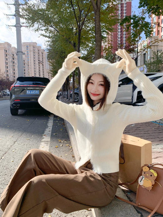 <曾小咸推荐>现货秒杀 ！微信超特价！韩系毛边连帽针织衫 日常199.99 立减110 秒杀89.99！！ 商品图10