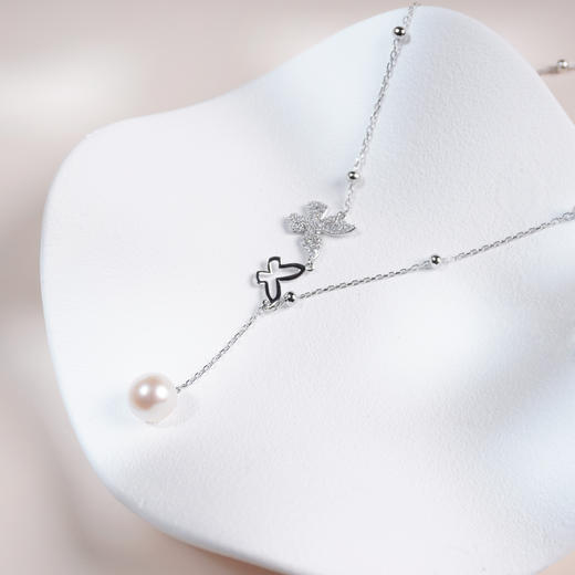 蝶舞系列S925银 Akoya珍珠链牌 9-9.5mm 商品图2