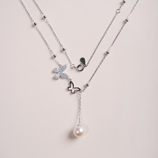 蝶舞系列S925银 Akoya珍珠链牌 9-9.5mm 商品图1