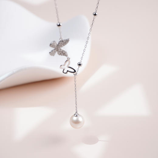 蝶舞系列S925银 Akoya珍珠链牌 9-9.5mm 商品图3