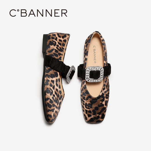 【上新】千百度水钻方扣低跟玛丽珍鞋女2026春季新款豹纹薄底平底浅口单鞋A26138703 商品图4