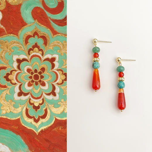 【新年耳环】复古新中式天然石串珠耳环 手工设计款国风油画感气质耳饰 商品图7