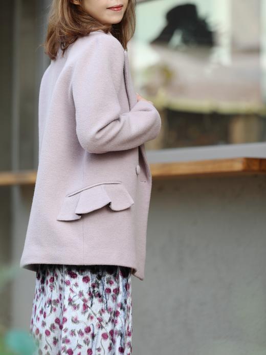 TYNVIE 烟紫色荷叶边口袋纯羊毛西装外套 商品图3