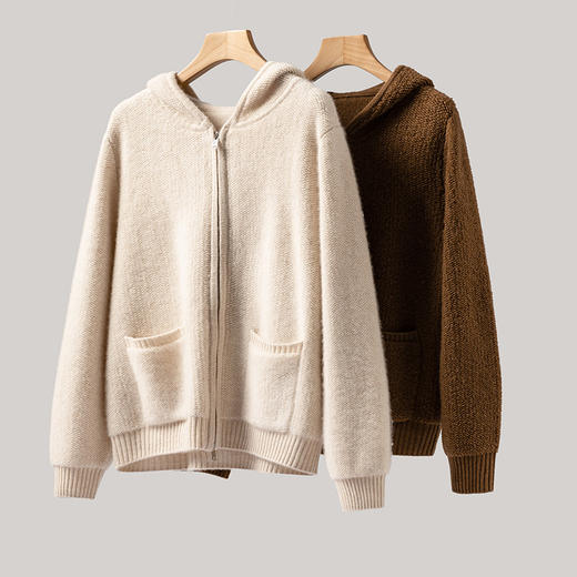 100%Baby小山羊绒~连帽羊绒外套女双拉链开衫BABY260490 商品图3