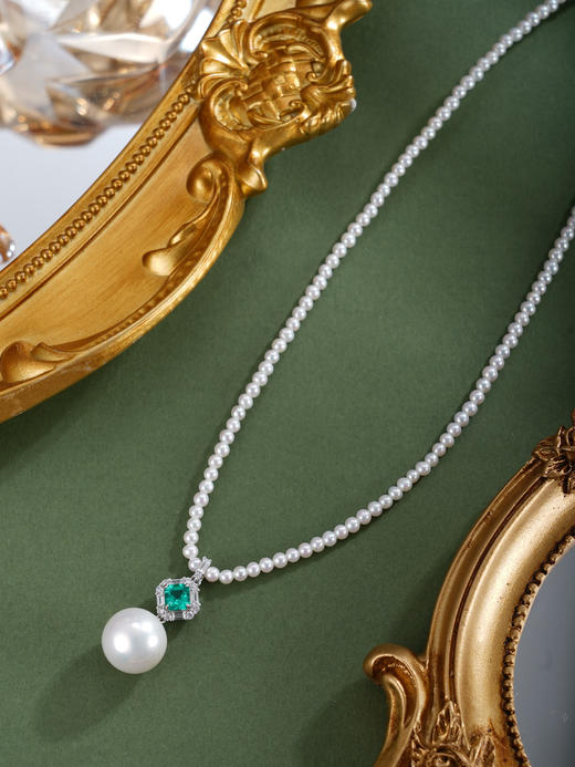 子佩集【绿境之梦】银S925珍珠惜王妃项链【ZZXL035】2.8mm小珠12mm大珠绿方块2601 商品图2