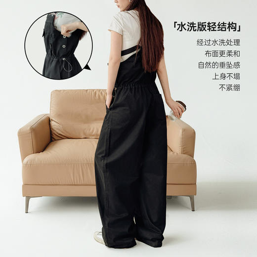马登美式黑色阔腿直筒工装连体背带裤显瘦收腰纯棉吊带裤子女士春 商品图3