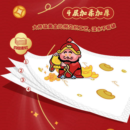 清风【福财北高峰联名】丝柔系列4层7张12包纸手帕 商品图5